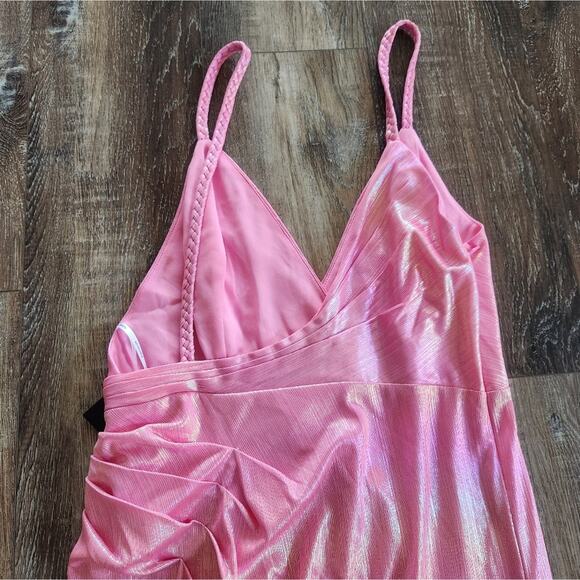 Retrofete Yesi Dress in Flamingo Pink Large NWT Metallic Maxi Spaghetti Straps - Picture 8 of 14